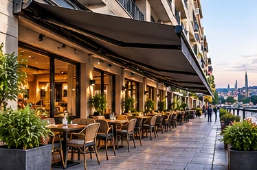 Eser Tente cafe restoran tentesi sistemine ait temsilî tasarım